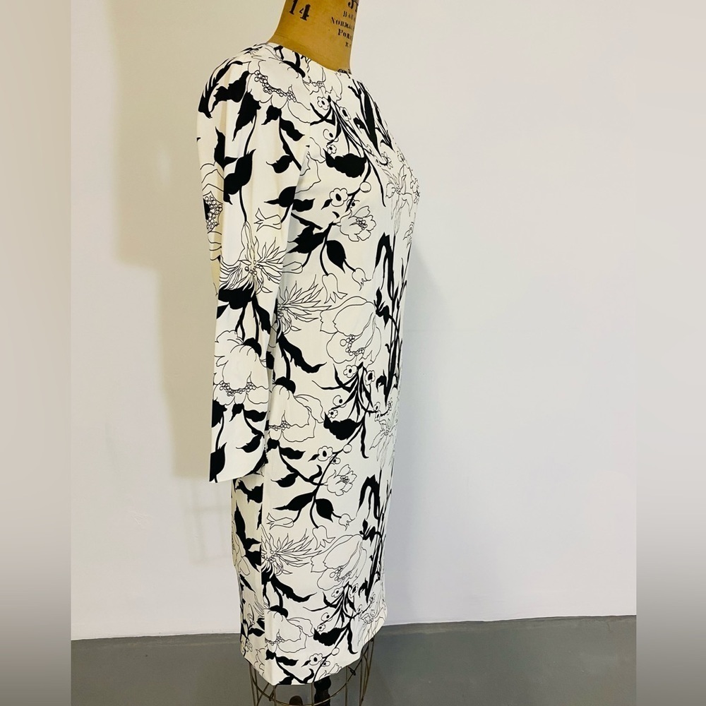 Vintage 1970s Dress, Loomtogs Brand Long Sleeve Dress with Black & White Floral - Picture 8 of 12